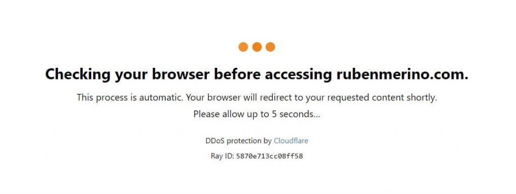 Mensaje que aparece en el navegador cuando la protección DDos está activada.