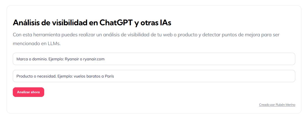 Herramienta GEO gratis para analizar la visibilidad en ChatGPT y otras IAs